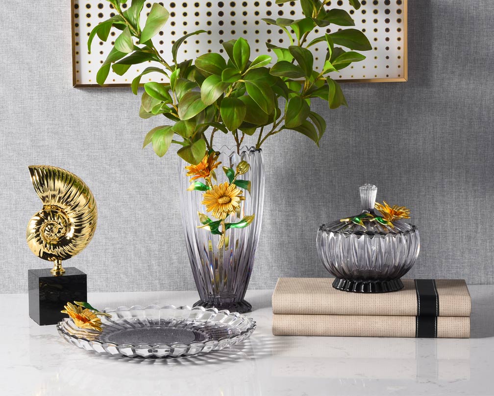 Articles de décoration pour la maison – Ensemble de trois pièces en émail : vase, assiette de fruits, pot de bonbons en verre, nécessités artisanales quotidiennes.