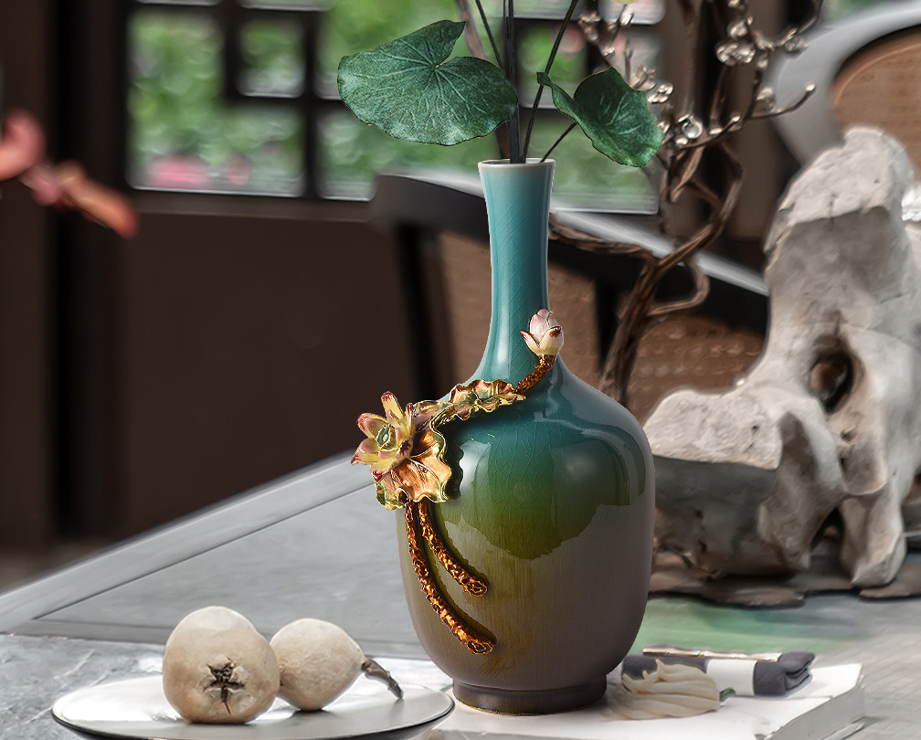 Nouveau Vase en céramique de style chinois avec ornement de halls d'entrée en émail artisanat