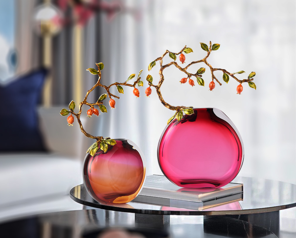 Arrangement de fleurs en verre cristal de style chinois, vase en émail pour table à manger, ornement créatif et élégant, nouvelle collection